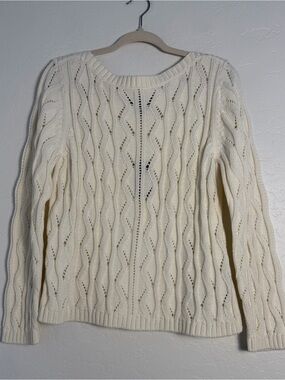Norton McNaughton Women Sz L Sweater Eggshell Pullover Cable Knit Longsleeve